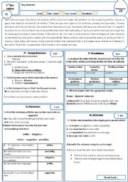 English Worksheet: test for 1 st bac students