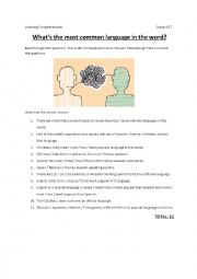English Worksheet: Listening Comprehension What are the most common language in the world