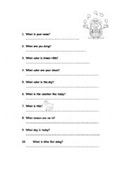 English Worksheet: Wh - questions