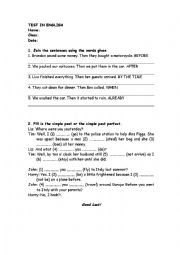 English Worksheet: Quick Test in Past Perfect Tense