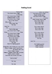 English Worksheet: Feeling Good - Lyric Gap fill