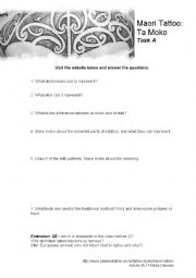 English Worksheet: Maori Tattoo Traditions and History in New Zealand