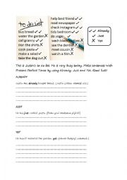 English Worksheet: To do list with just already yet