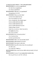 English Worksheet: Doctors Office--Receptionist Dialogue