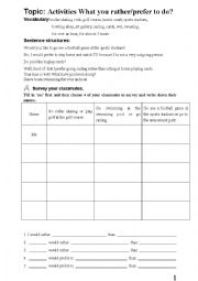 English Worksheet: What would you prefer/rather do?