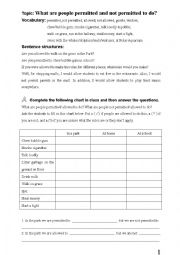 English Worksheet: What are people permitted and not permitted to do?