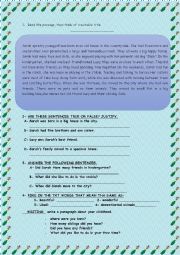 English Worksheet:  A READING PASSAGE FOR ELEMENTARY STUDENT 