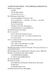 English Worksheet: Dialogue with Physician Assistant