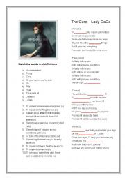 English Worksheet: Lady Gaga - The Cure (song worksheet)
