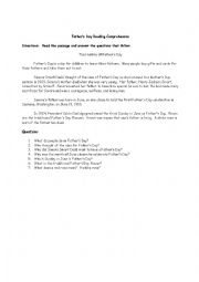 English Worksheet: Fathers day reading comprehension intermediate level, B1