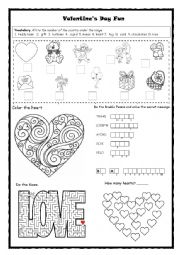 English Worksheet: Valentines Day Fun Page