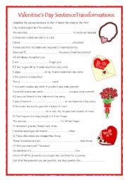 English Worksheet: Sentence Transformations for Valentines Day