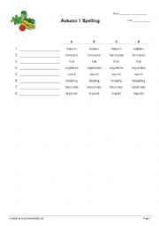 English Worksheet: Autumn Words - spelling