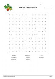 English Worksheet: Autumn Word Search