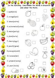 English Worksheet: Fruits