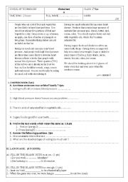 English Worksheet: Global test for 1st bac -A-