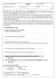 English Worksheet: Global test for 1st bac -C-