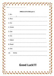 English Worksheet: Irregular Verbs test basic part 1