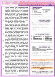 English Worksheet: Living with Alzheimer�s. Reading Comprehension + Questions.