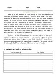 English Worksheet: A reading passage about Materials