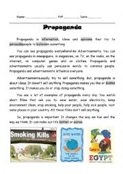 English Worksheet: A reading passage about Propaganda