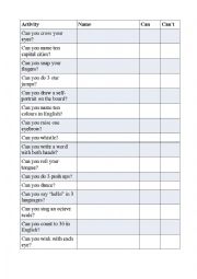 English Worksheet: Icebreaker Activity (Can you?)