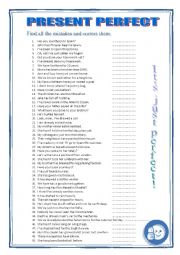 English Worksheet: Present perfect - find and correct mistakes