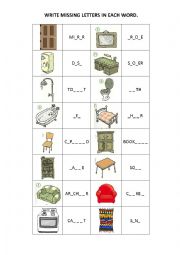 English Worksheet: Furniture missing letters