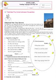 English Worksheet: Reading, Language and Writing Test