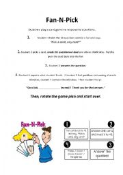 English Worksheet: Winter Break Fan N Pick Cards