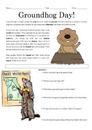 English Worksheet: Groundhog day reading comprehension