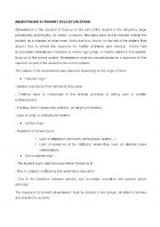English Worksheet: ABSENTEEISM IN PRIMARY EDUCATION STAGE