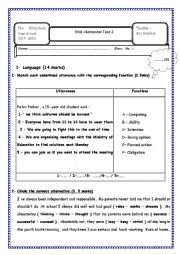 English Worksheet: Mid semester 1  test 2 