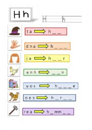English Worksheet: alphabet H phonic worksheet with word making