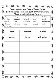 English Worksheet: Sorting verbs into past, present and future