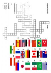 English Worksheet: Countries and Flags Crossword Puzzle