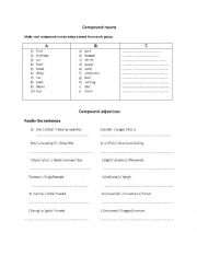 English Worksheet: compound adjectives and compound nouns