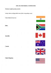 English Worksheet: Activity: English Speaking Countries