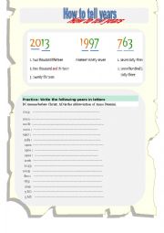 English Worksheet:  dates and years in English