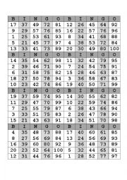 English Worksheet: BINGO numbers 1-100
