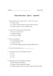 English Worksheet: A Tale of Two Cities - Graded Reader Quiz #1