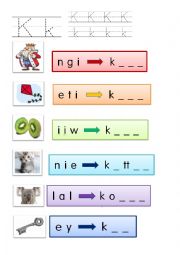 K phonics worksheet with pictures