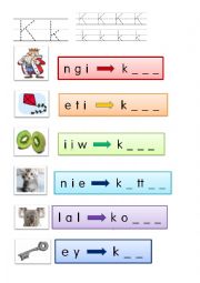 English Worksheet: K phonics worksheet with pictures