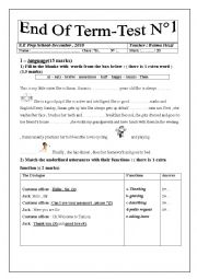 English Worksheet: end of term test N1 for 7th form