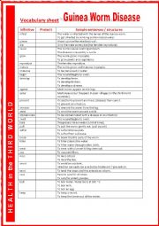 English Worksheet: Guinea worm disease. Vocabulary sheet.