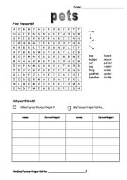 English Worksheet: Pets crossword