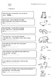 English Worksheet: exam animals and parts of the body