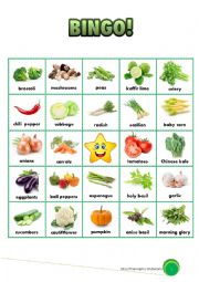 English Worksheet: Vegetables bingo