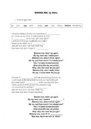 English Worksheet: Mamma mia song 