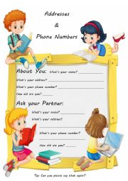 English Worksheet: Addresses & Phone Numbers